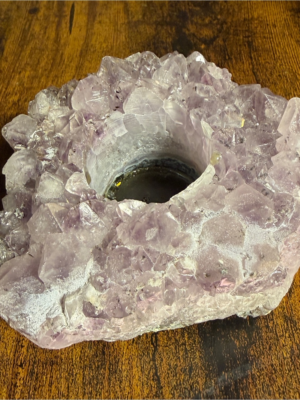 Large Lavender Amethyst Crystal Geode candle holder